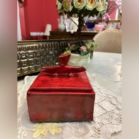 Japanese Red Raku-Fired Treasure Ceramic Treasure/Keepsake Box w Lid - DerRig - Picture 10 of 12